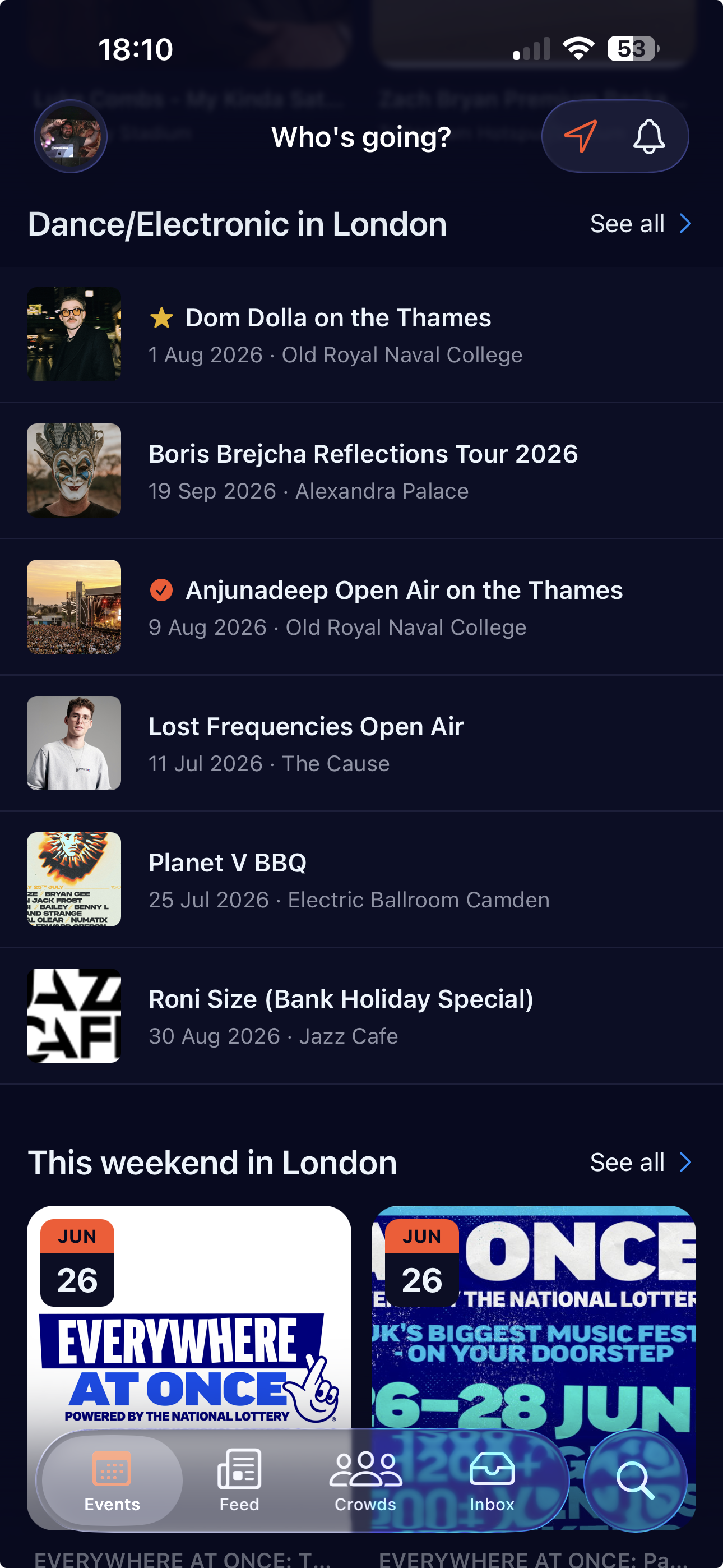 GigUp events feed